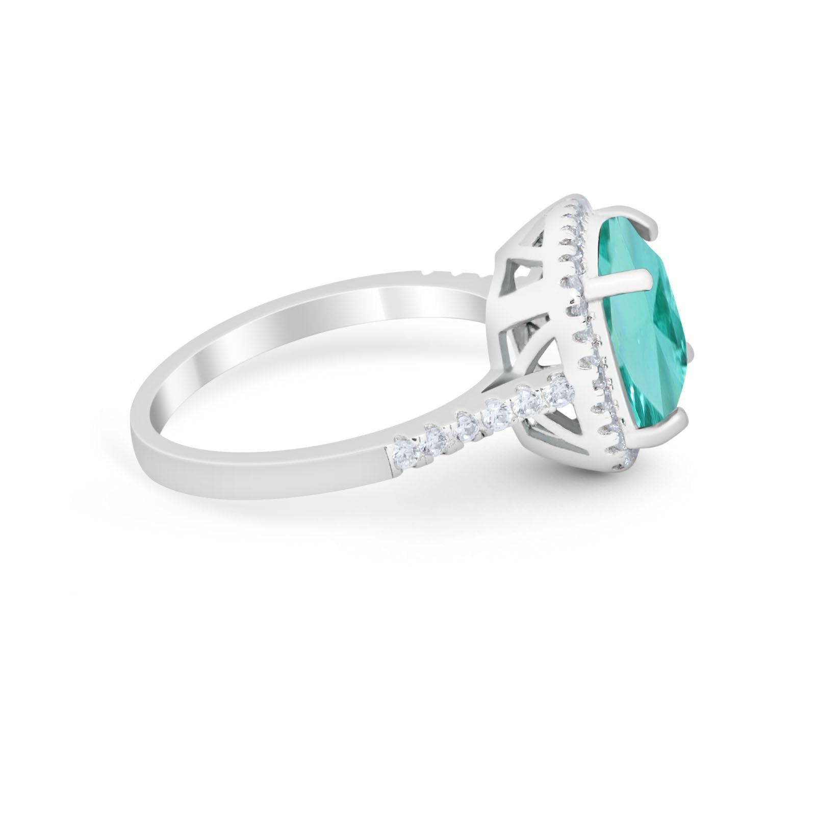 Halo Cushion Cut Engagement Ring Round Simulated Cubic Zirconia 925 Sterling Silver BA1066