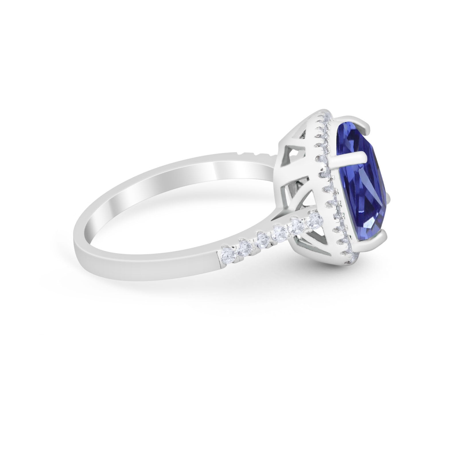 Halo Cushion Cut Engagement Ring Round Simulated Cubic Zirconia 925 Sterling Silver BA1066