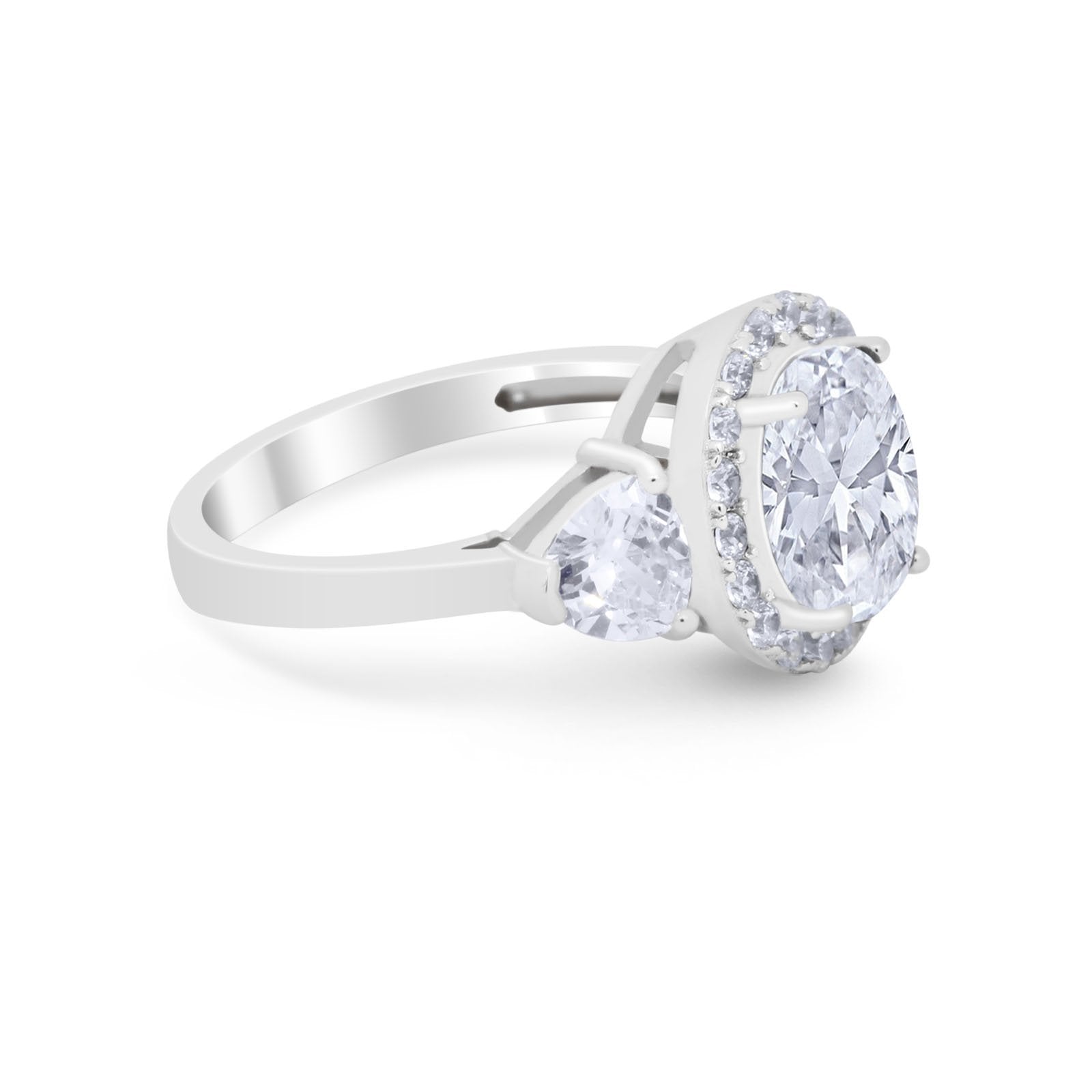 Three Stone Engagement Ring Simulated Cubic Zirconia 925 Sterling Silver BA1067