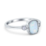 Emerald Cut Three Stone Lab Created Opal Ring Cubic Zirconia 925 Sterling Silver