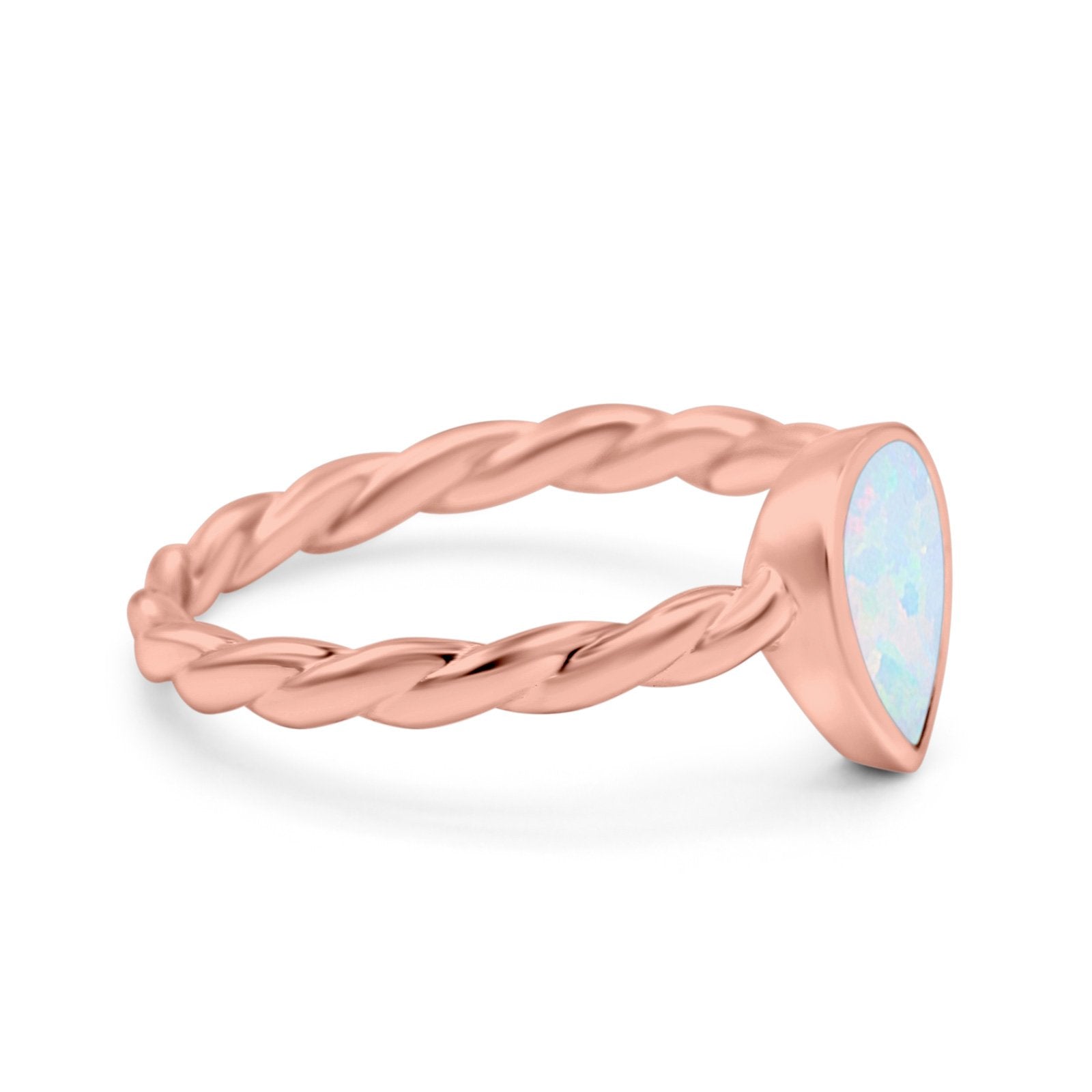 Teardrop Pear Lab Opal Braided Cable Solitaire Band Ring 925 Sterling Silver
