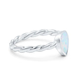 Teardrop Pear Lab Opal Braided Cable Solitaire Band Ring 925 Sterling Silver