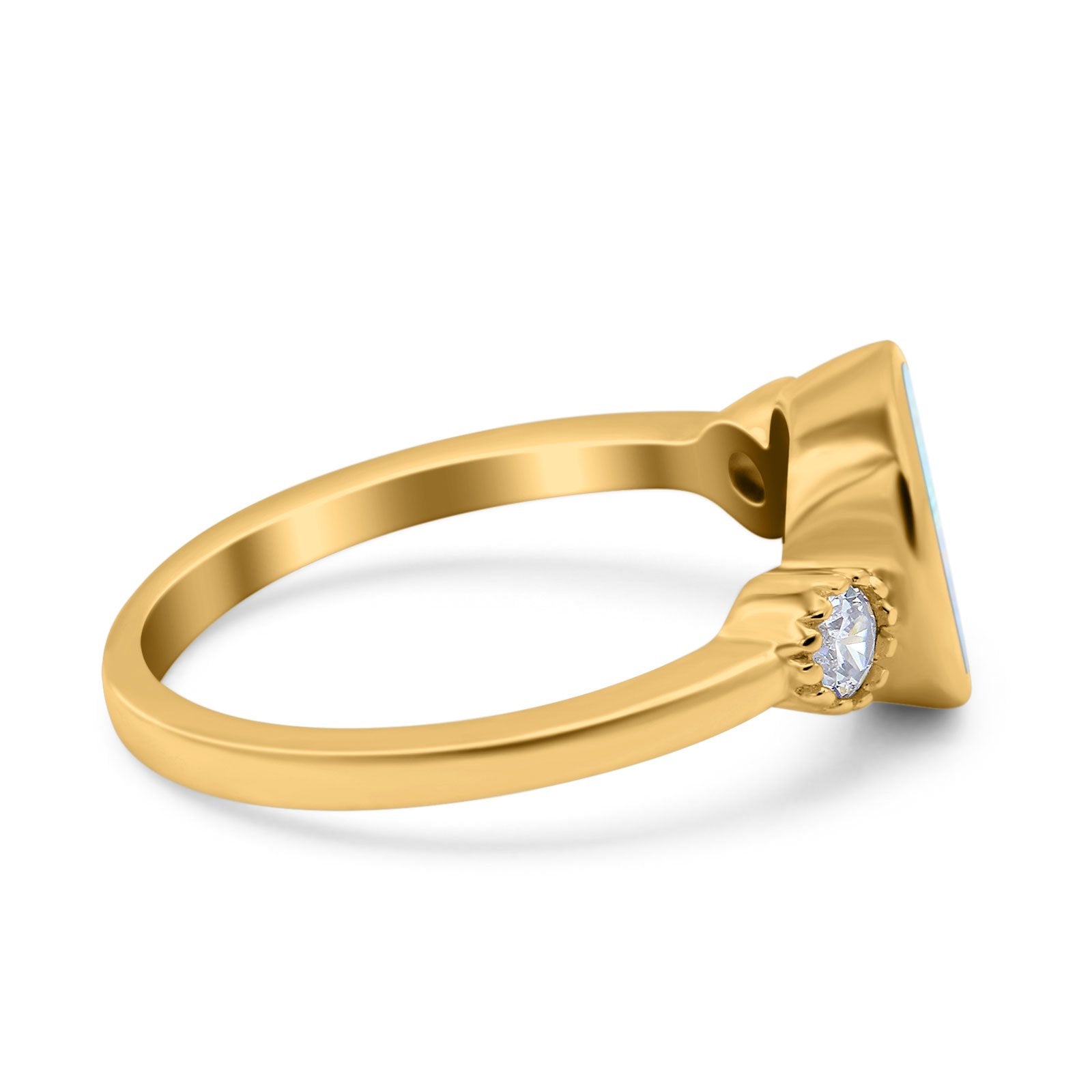 Square Lab Created Opal Three Stone Art Deco Engagement Ring 925 Sterling Silver