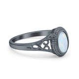 Solitaire Oval Lab Created Opal Wedding Ring Cubic Zirconia 925 Sterling Silver