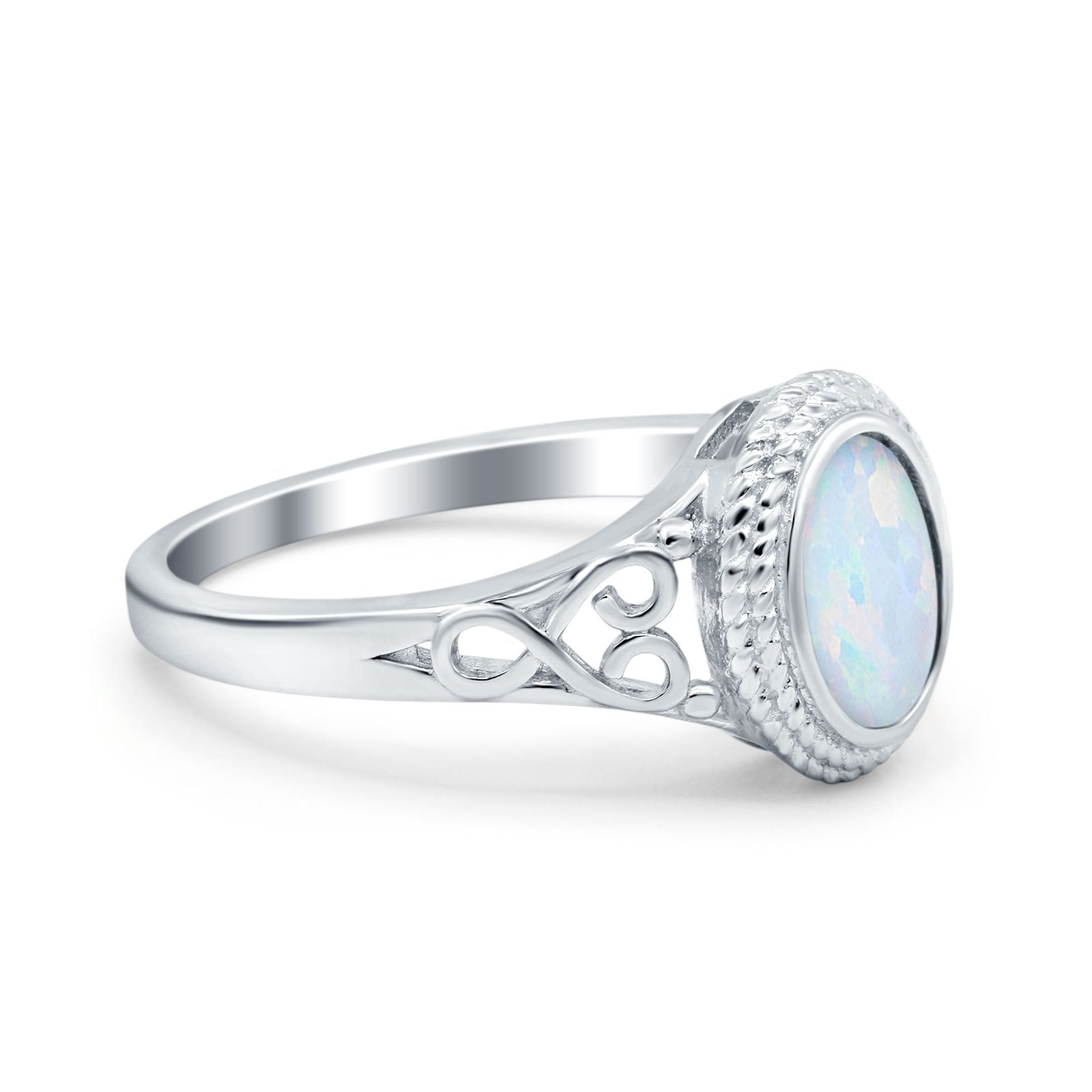 Solitaire Oval Lab Created Opal Wedding Ring Cubic Zirconia 925 Sterling Silver