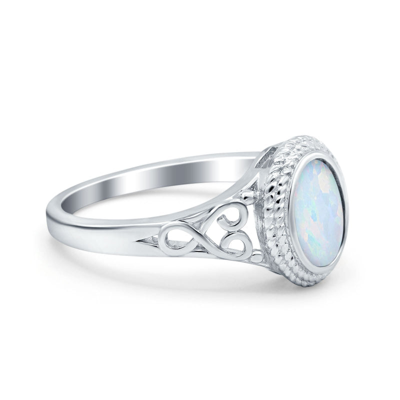 Solitaire Oval Lab Created Opal Wedding Ring Cubic Zirconia 925 Sterling Silver