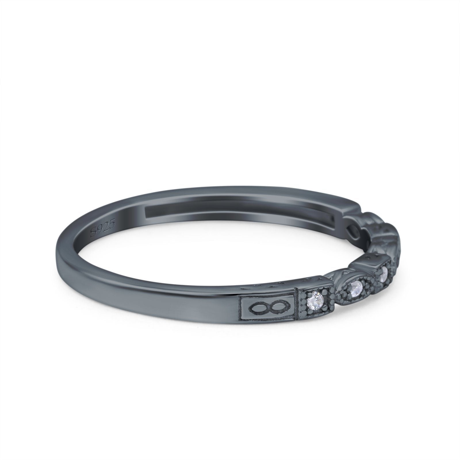 Half Eternity Ring Wedding Band Round Simulated Cubic Zirconia 925 Sterling Silver (2.6mm)