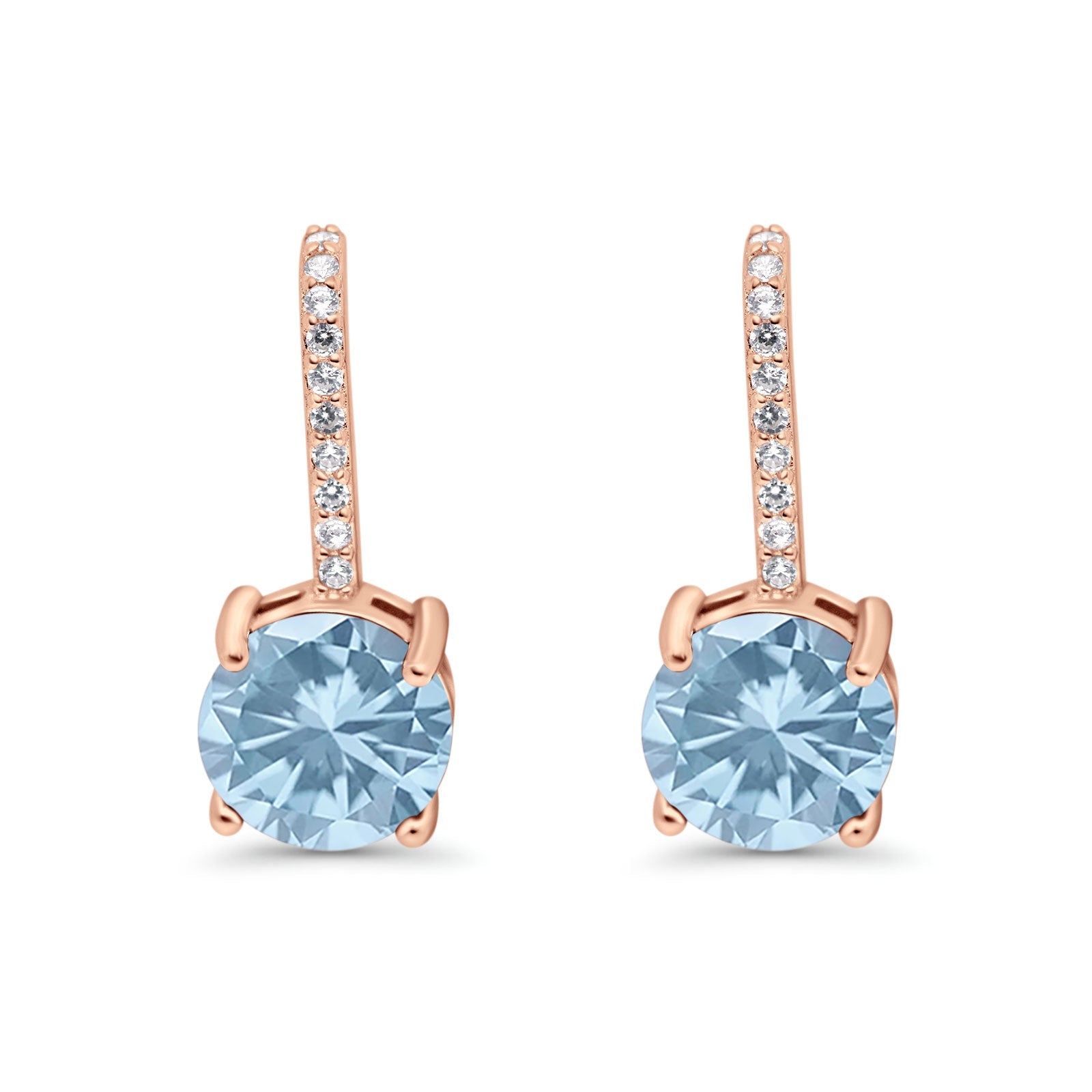 Round LeverBack Earrings Hoop Huggie Design Simulated Cubic Zirconia 925 Sterling  Silver (22mm)