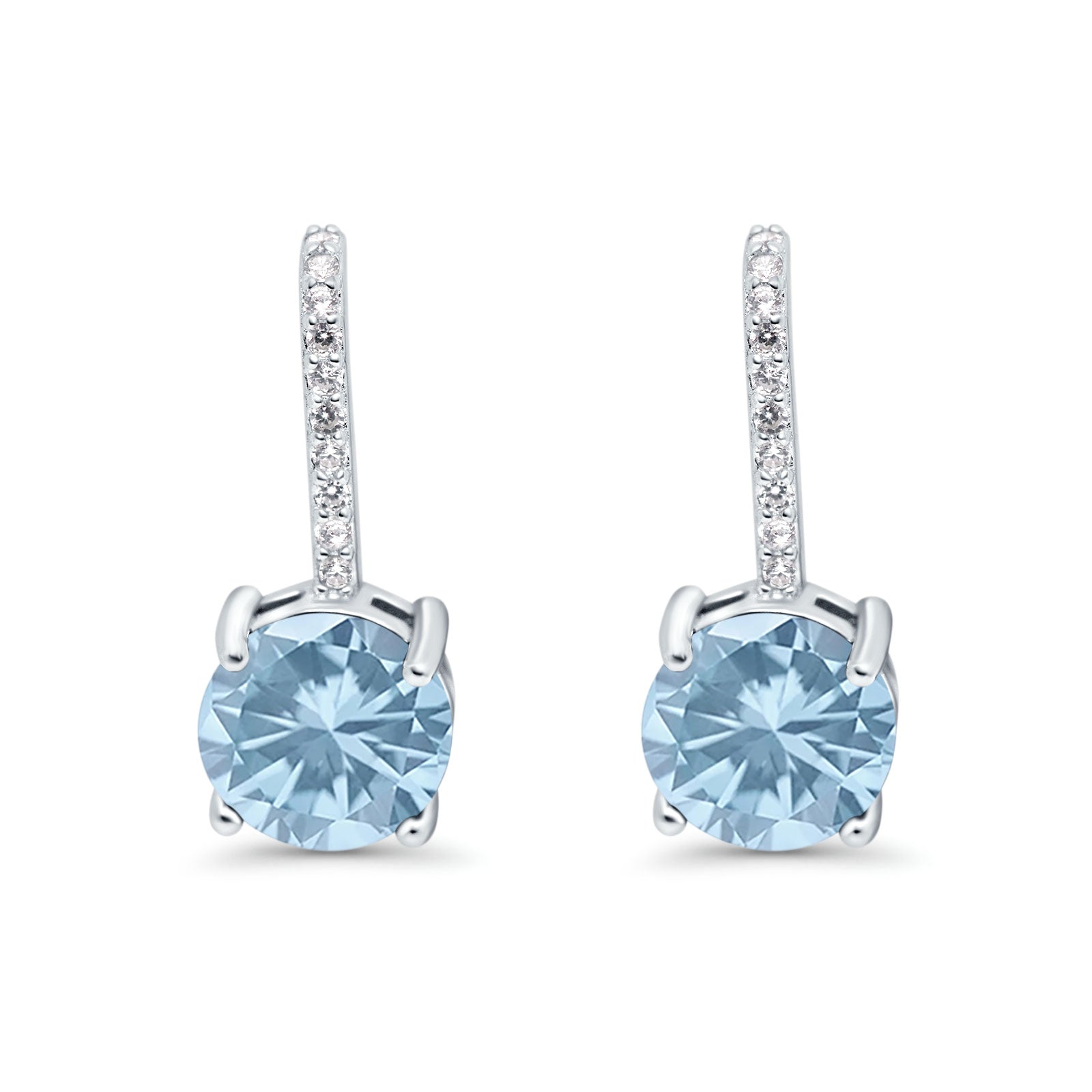 Round LeverBack Earrings Hoop Huggie Design Simulated Cubic Zirconia 925 Sterling  Silver (22mm)