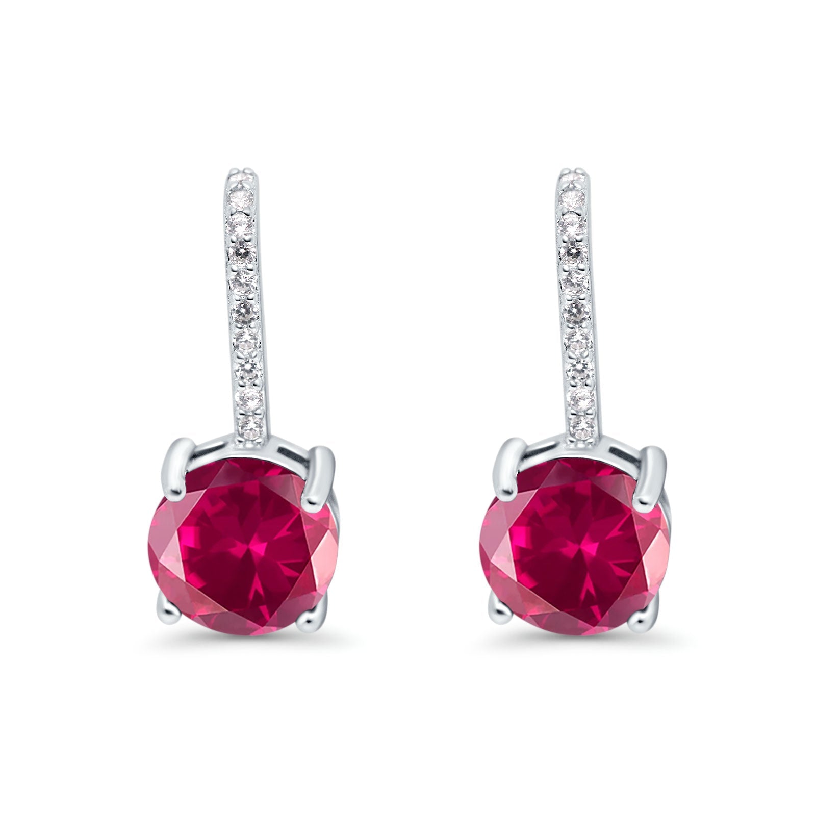 Round LeverBack Earrings Hoop Huggie Design Simulated Cubic Zirconia 925 Sterling  Silver (22mm)