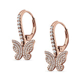 Butterfly Hoop Leverback Earrings Cubic Zirconia 925 Sterling Silver