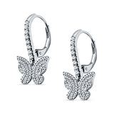 Butterfly Hoop Leverback Earrings Cubic Zirconia 925 Sterling Silver