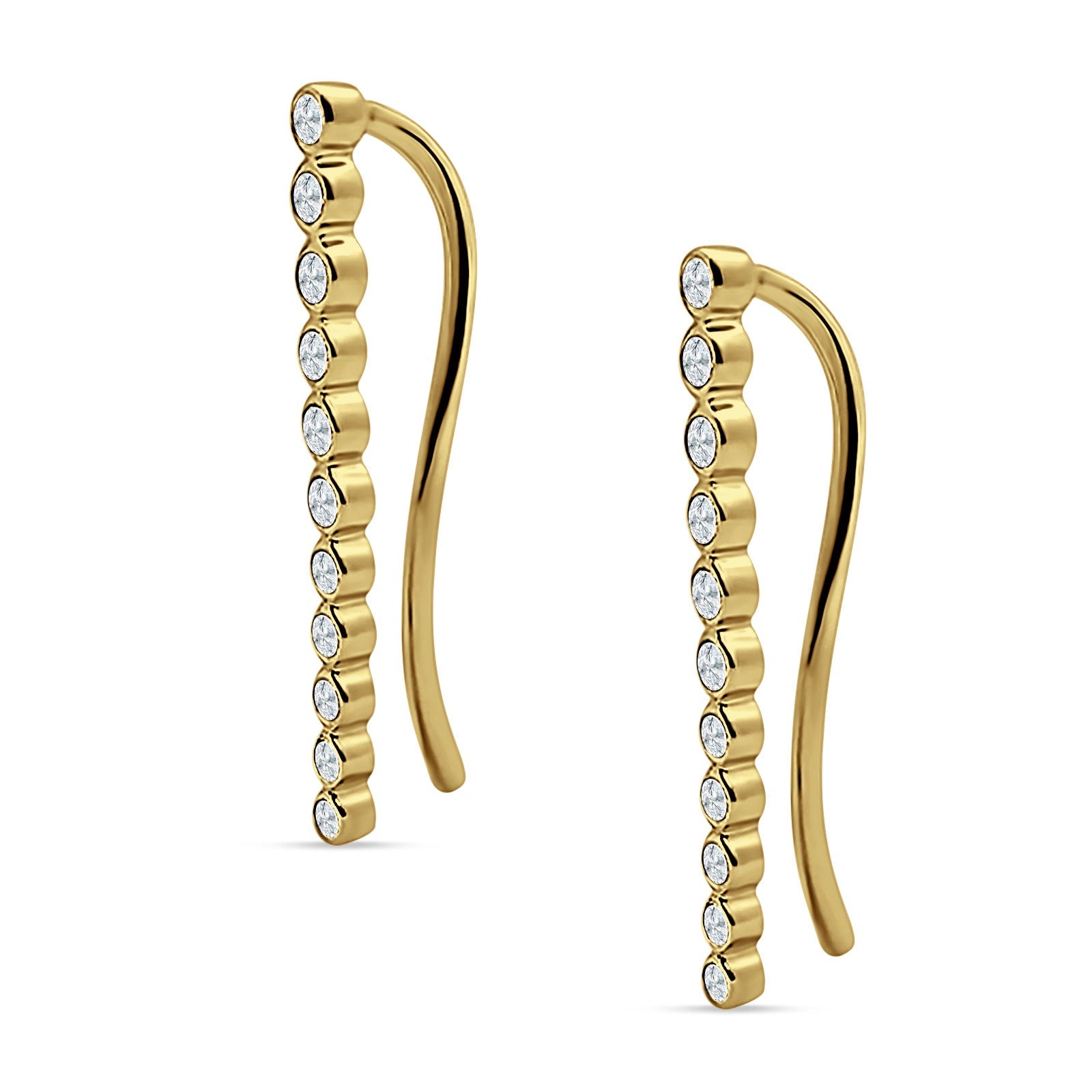 Threader Stud Fishhook Earrings Bezel Line Cubic Zirconia 925 Sterling Silver