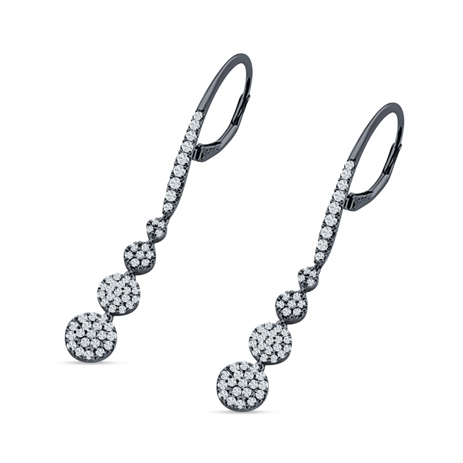 Dangle Drop Leverback Earrings Graduated Circles Cubic Zirconia 925 Sterling Silver