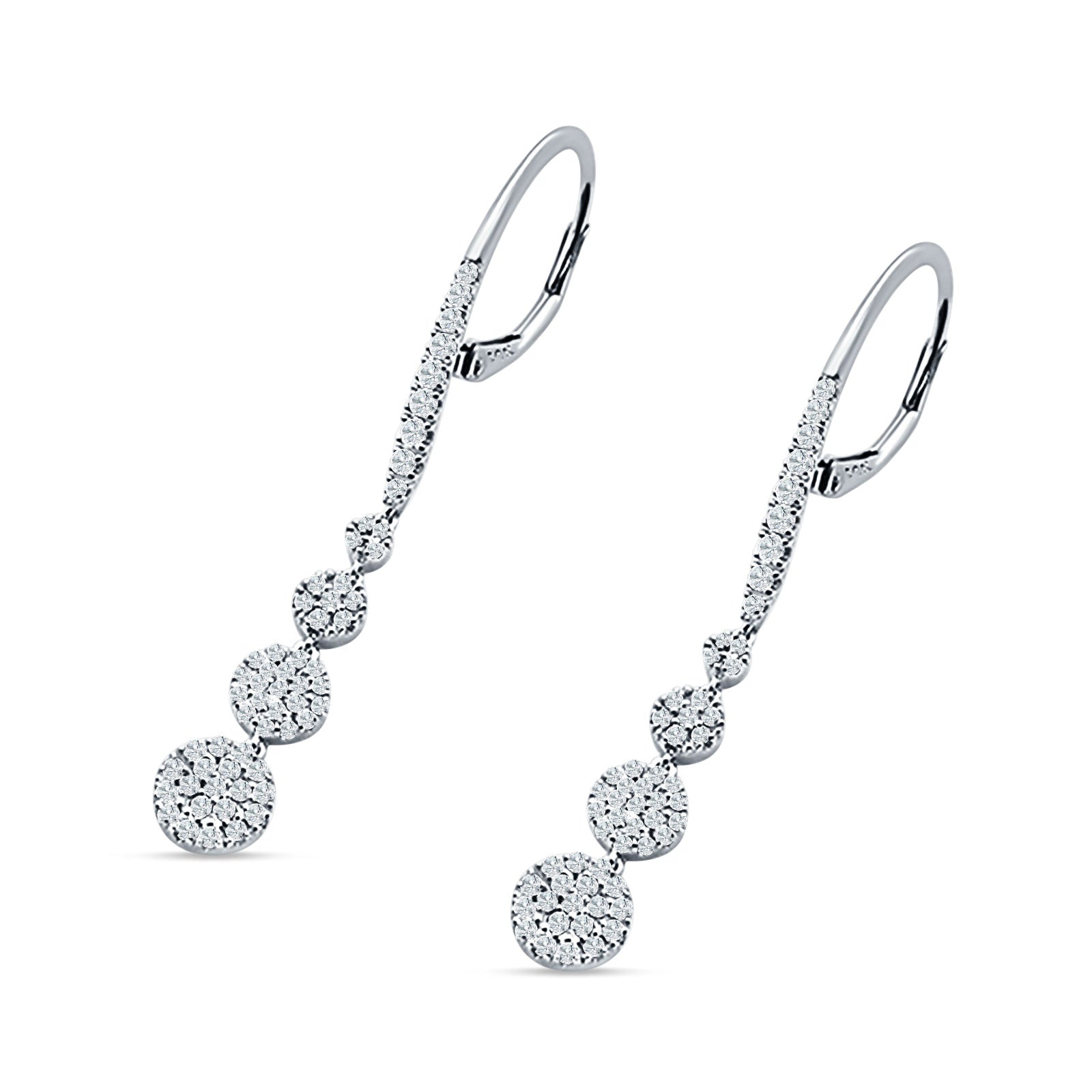 Dangle Drop Leverback Earrings Graduated Circles Cubic Zirconia 925 Sterling Silver