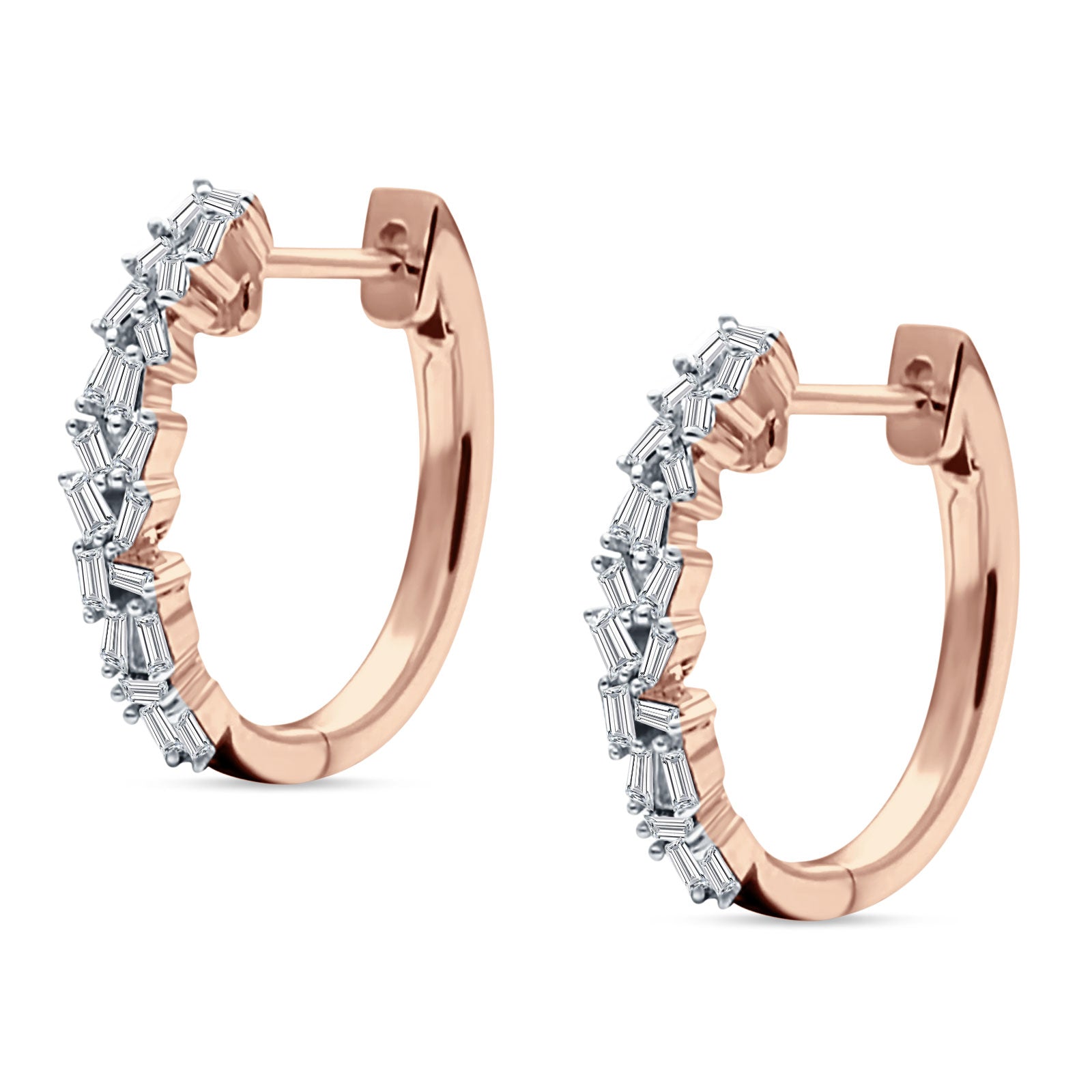 Baguette Cluster Huggie Hoop Earrings Cubic Zirconia 925 Sterling Silver