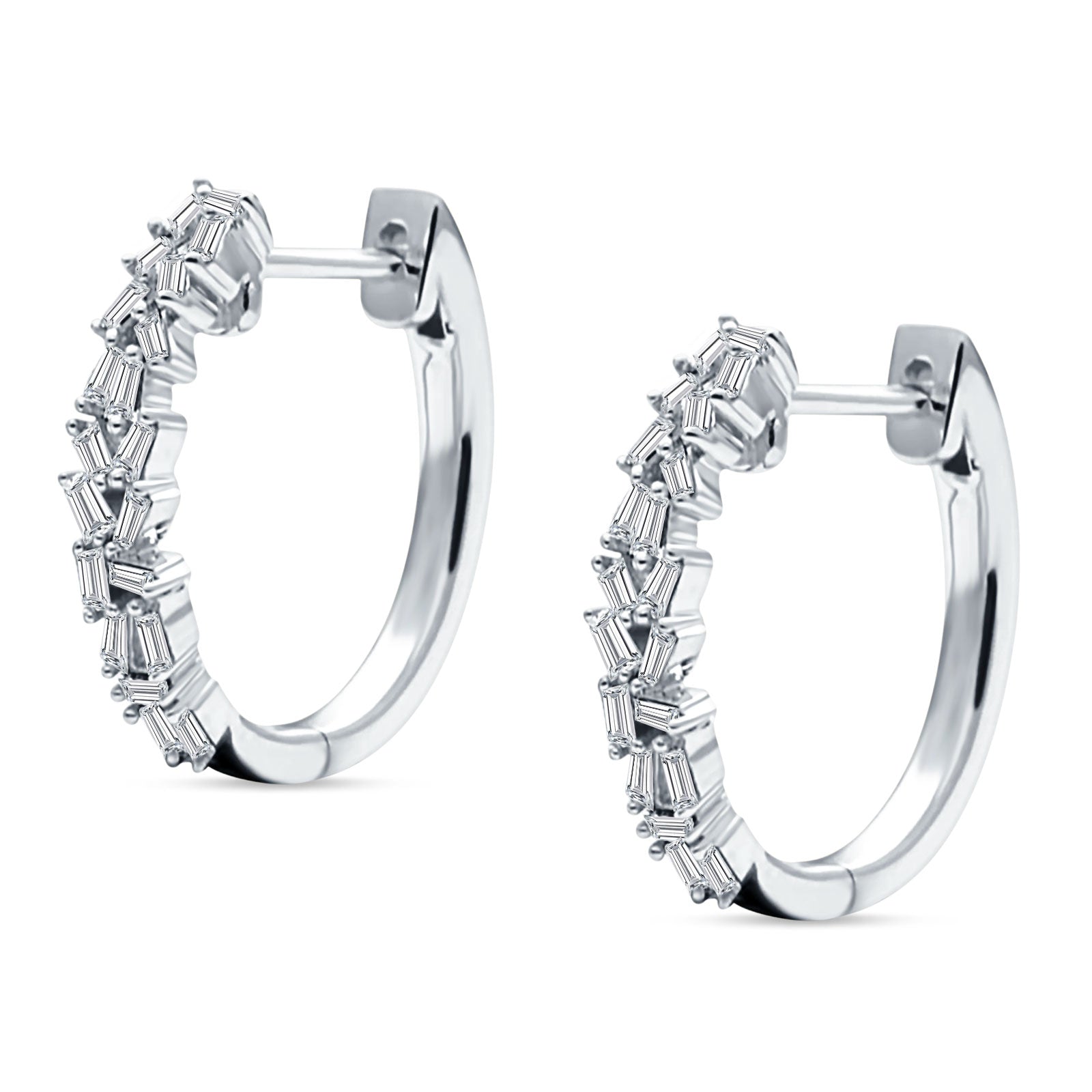 Baguette Cluster Huggie Hoop Earrings Cubic Zirconia 925 Sterling Silver