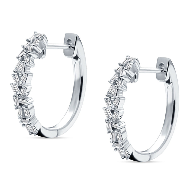 Baguette Cluster Huggie Hoop Earrings Cubic Zirconia 925 Sterling Silver