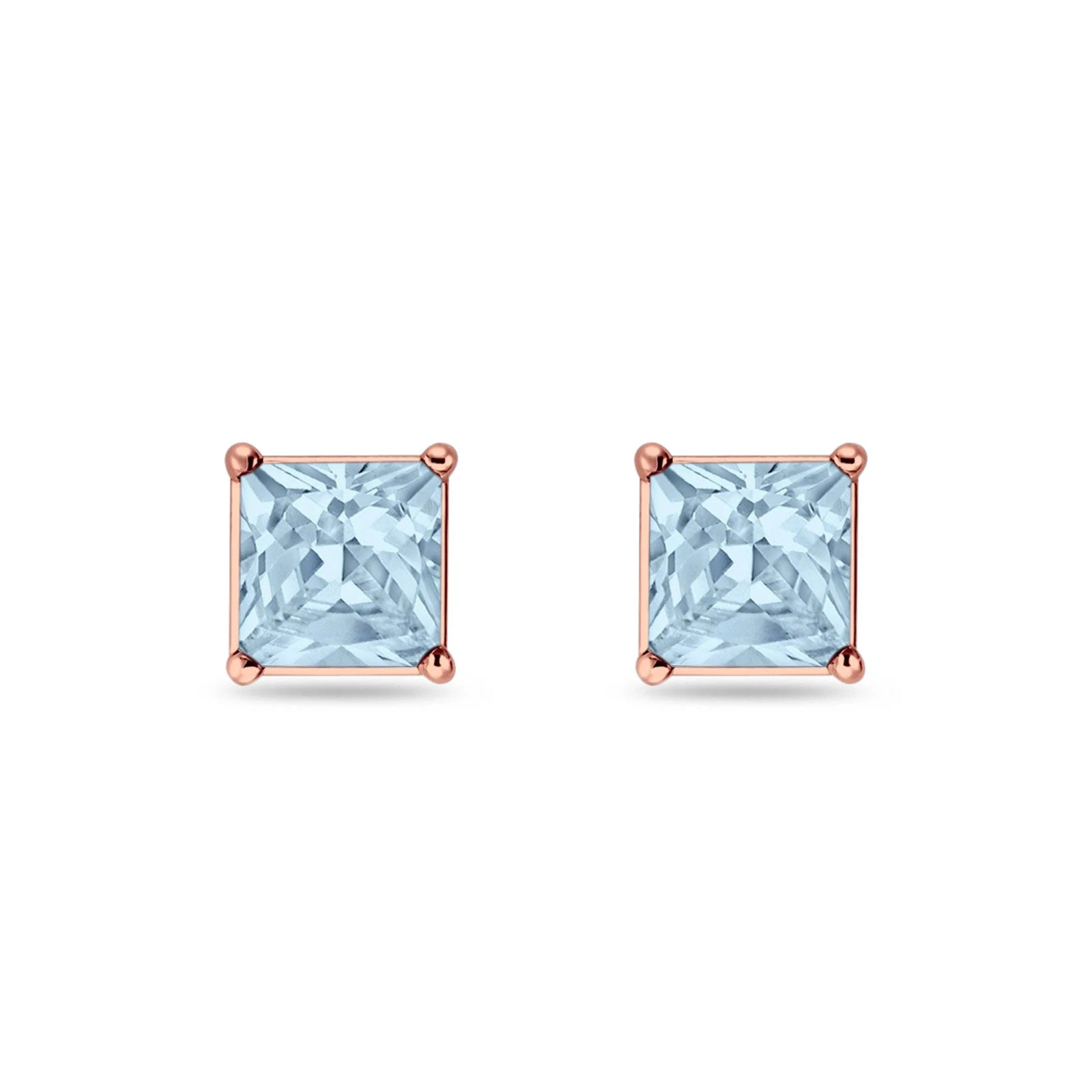 Solitaire Princess Cut Stud Earrings 925 Sterling Silver 3mm-9mm