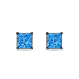 Solitaire Princess Cut Stud Earrings 925 Sterling Silver 3mm-9mm