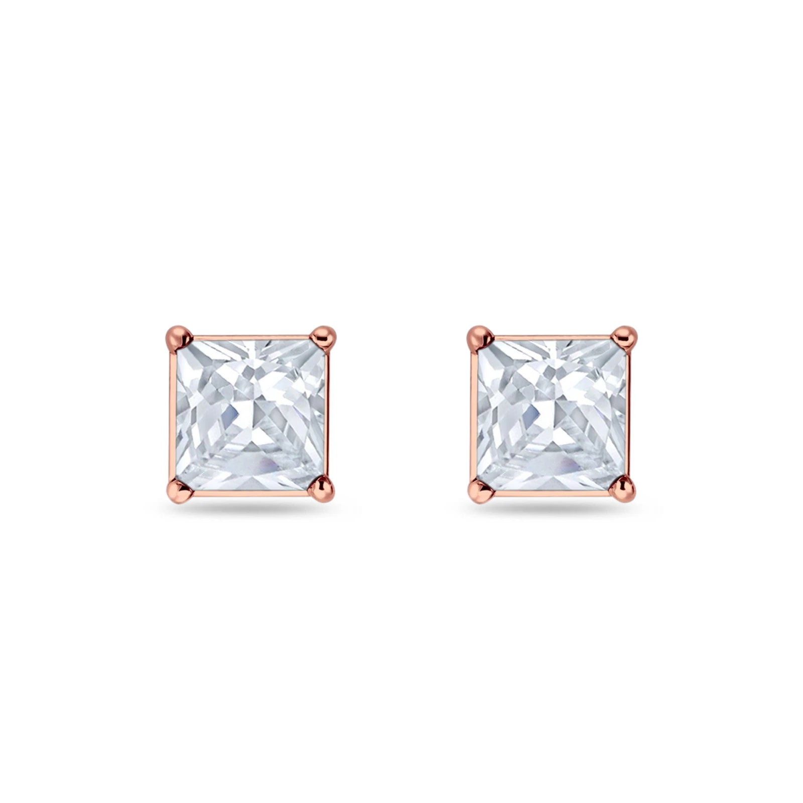 Solitaire Princess Cut Stud Earrings 925 Sterling Silver 3mm-9mm