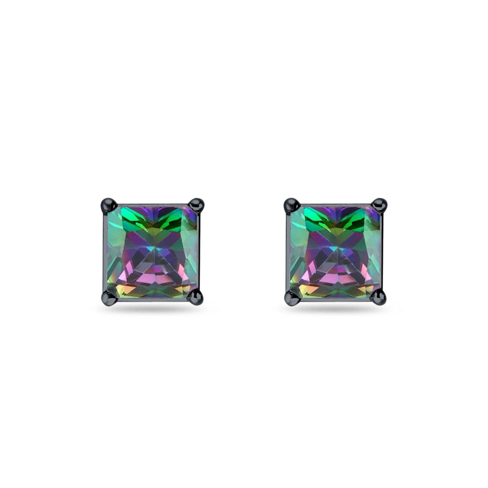 Solitaire Princess Cut Stud Earrings 925 Sterling Silver 3mm-9mm