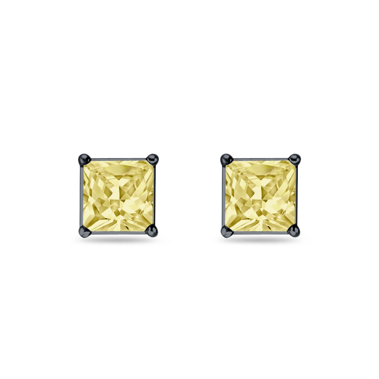 Solitaire Princess Cut Stud Earrings 925 Sterling Silver Size 3mm-9mm