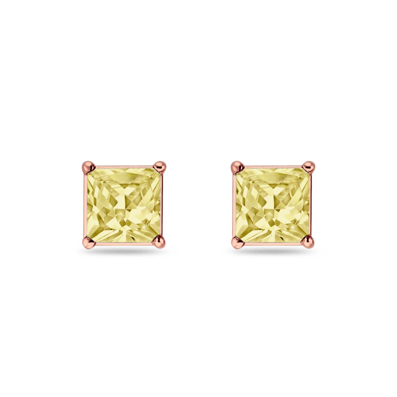 Solitaire Princess Cut Stud Earrings 925 Sterling Silver Size 3mm-9mm