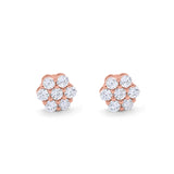 Cluster Earrings 7-Stone Round Cubic Zirconia 925 Sterling Silver Screwback Flower Stud Earring