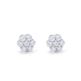 Cluster Earrings 7-Stone Round Cubic Zirconia 925 Sterling Silver Screwback Flower Stud Earring