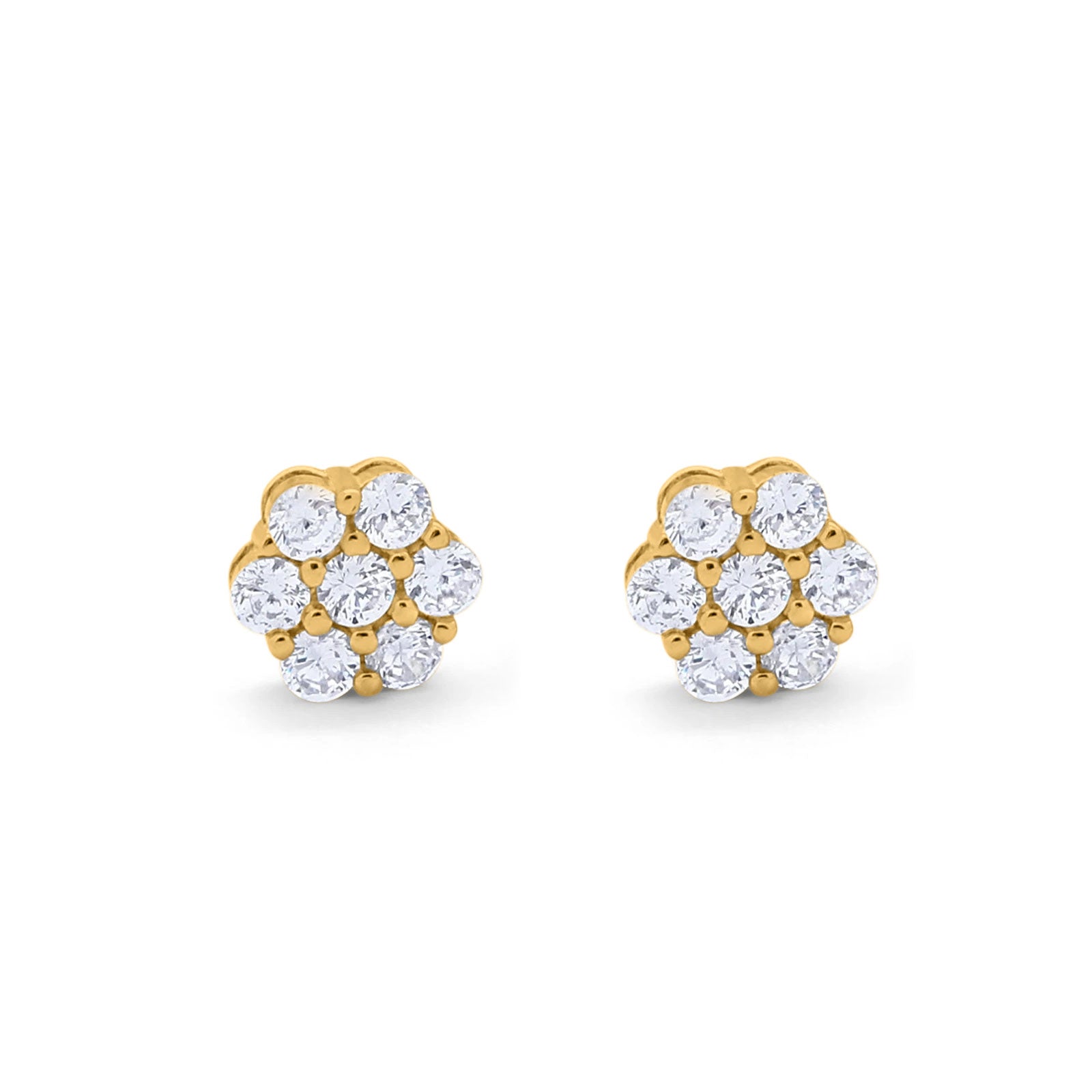 Cluster Earrings 7-Stone Round Cubic Zirconia 925 Sterling Silver Screwback Flower Stud Earring