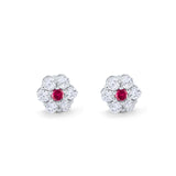 Cluster Earrings 7-Stone Round Cubic Zirconia 925 Sterling Silver Screwback Flower Stud Earring