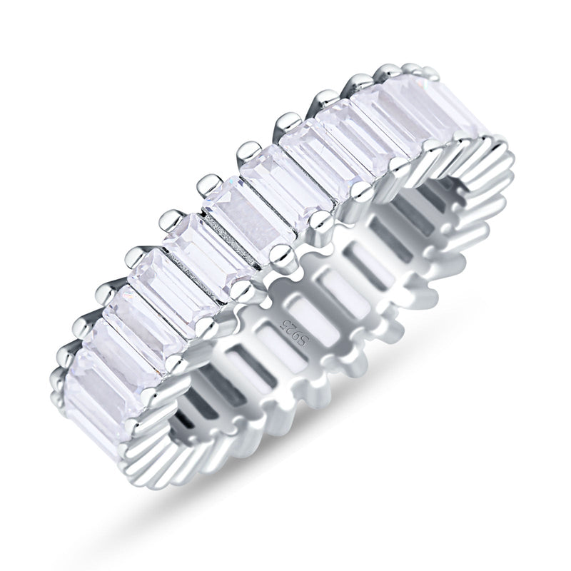 Emerald Cut Wedding Band Ring 6mm Cubic Zirconia 925 Sterling Silver