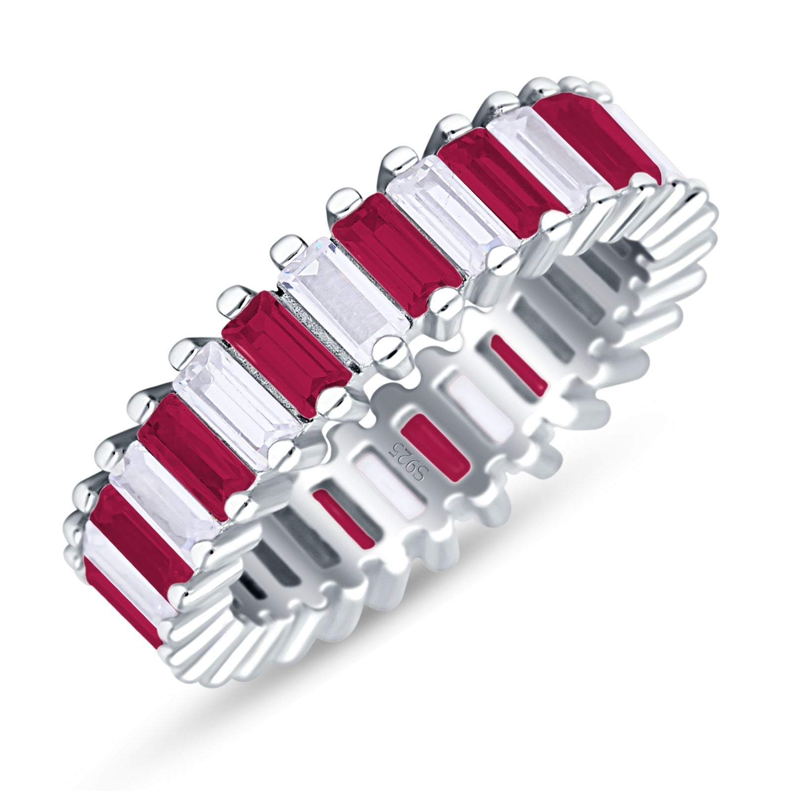 Emerald Cut Wedding Band Ring 6mm Cubic Zirconia 925 Sterling Silver