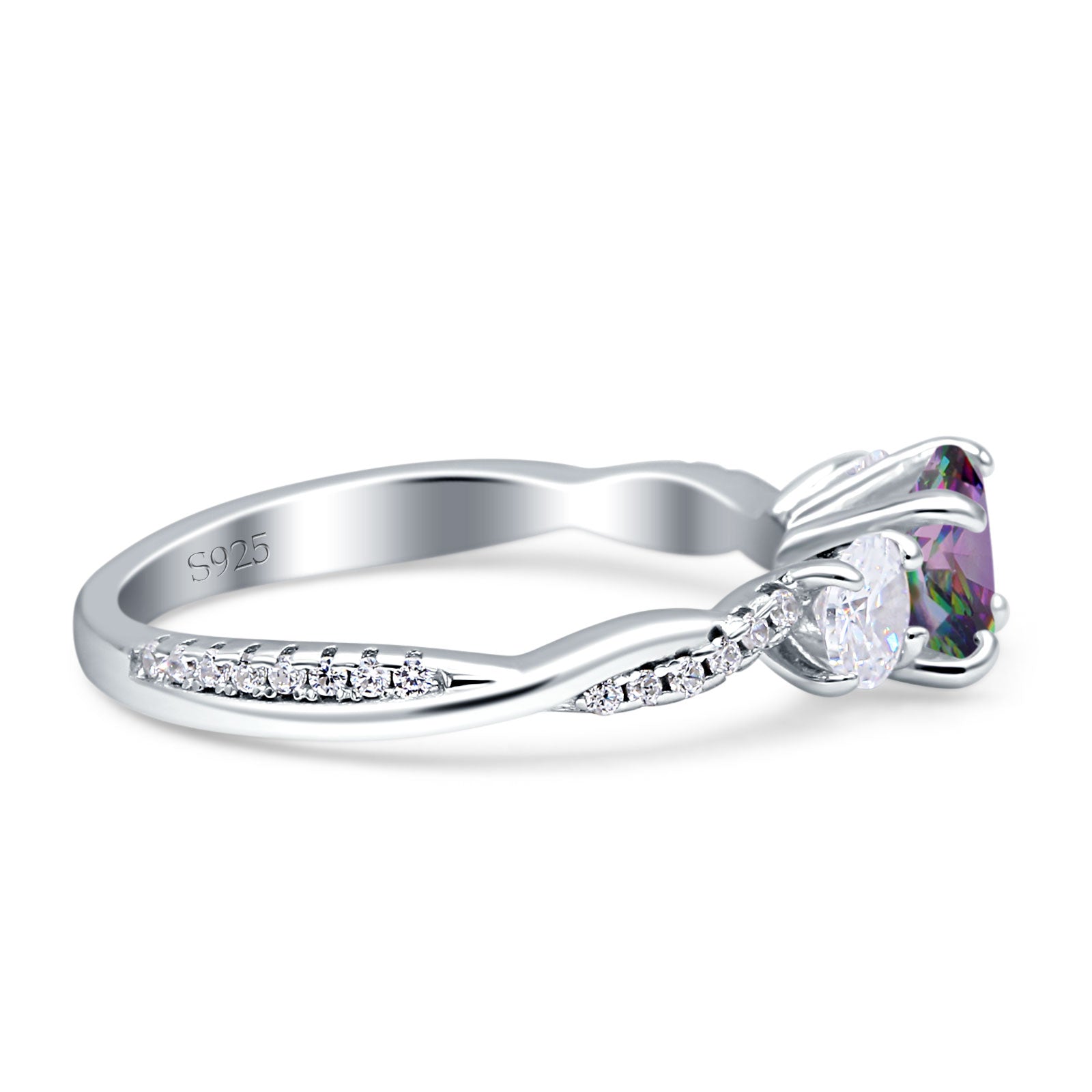 Infinity Round Three Stone Ring Cubic Zirconia 925 Sterling Silver