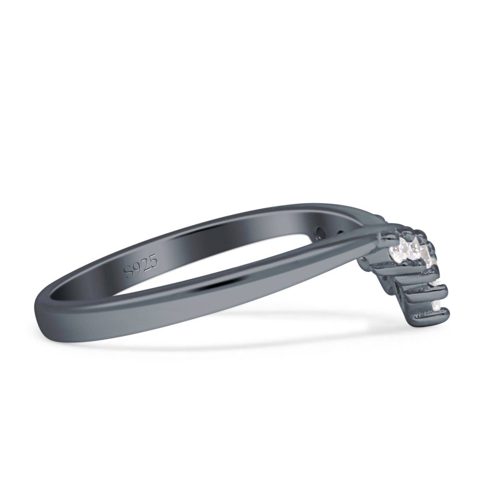 8mm Contour Curved V-Band Vintage Pear Teardrop Chevron Ring Cubic Zirconia 925 Sterling Silver