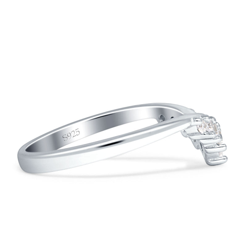 8mm Contour Curved V-Band Vintage Pear Teardrop Chevron Ring Cubic Zirconia 925 Sterling Silver