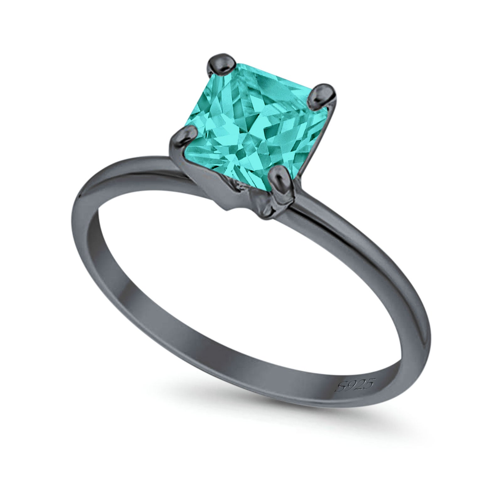 Solitaire Wedding Ring Princess Cut Simulated Cubic Zirconia 925 Sterling Silver