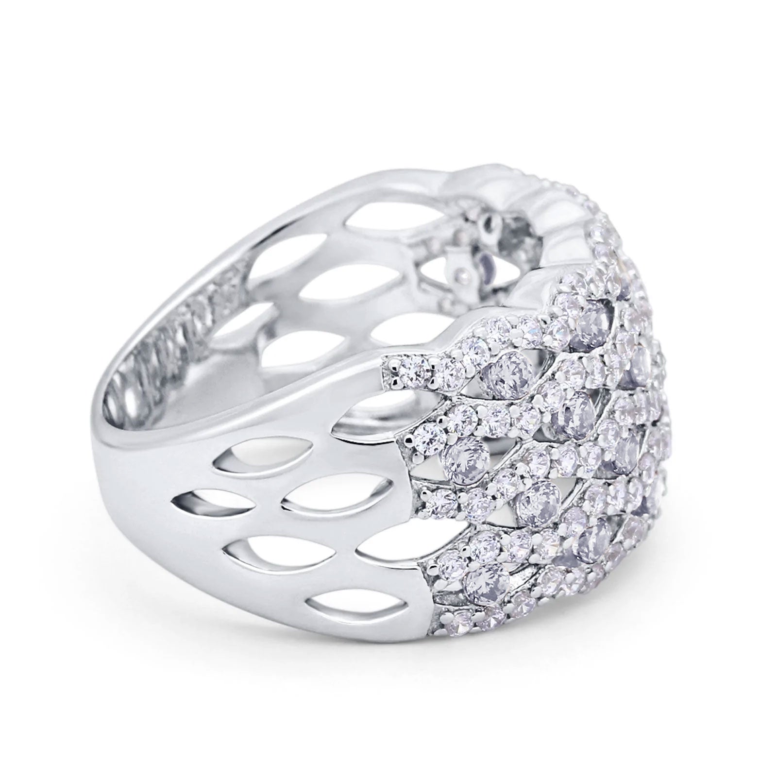 Half Eternity Fashion Band Ring Round Simulated CZ 925 Sterling Silver