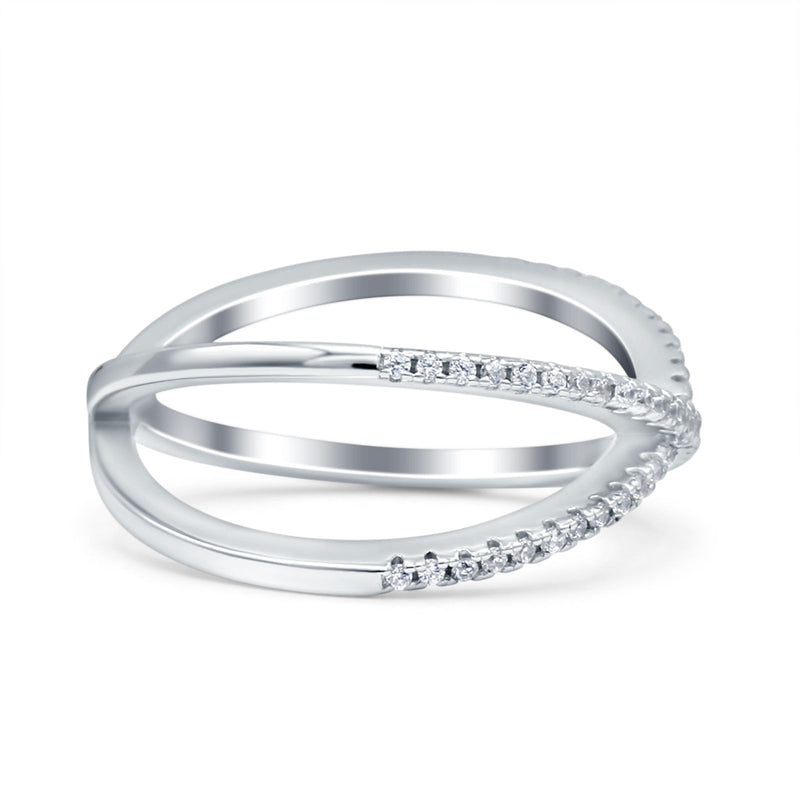 Cross Over X Crisscross Engagement Ring Round Simulated Cubic Zirconia 925 Sterling Silver