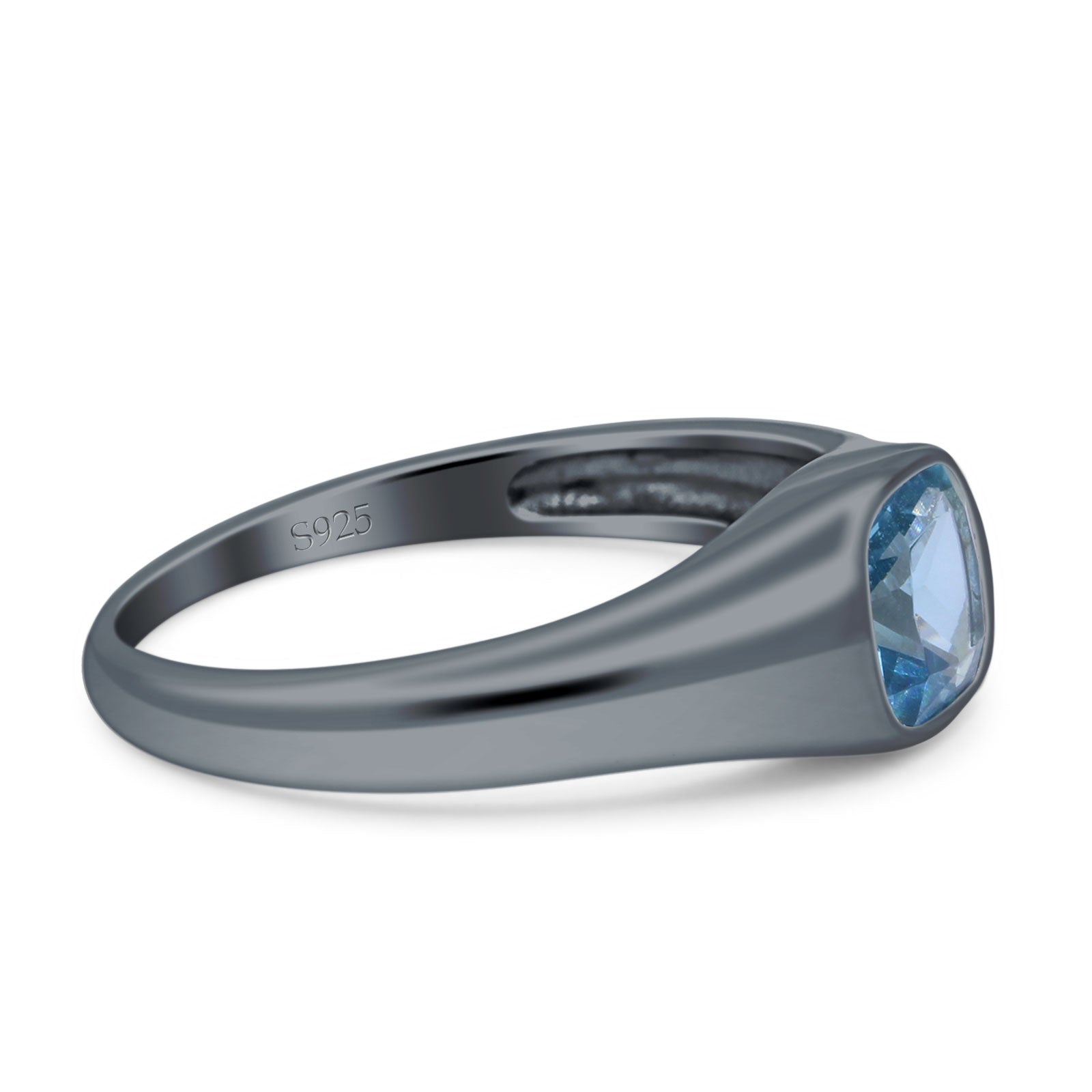 New Signet Wedding Engagement Ring Cushion Cut Simulated Cubic Zirconia Stone 925 Sterling Silver