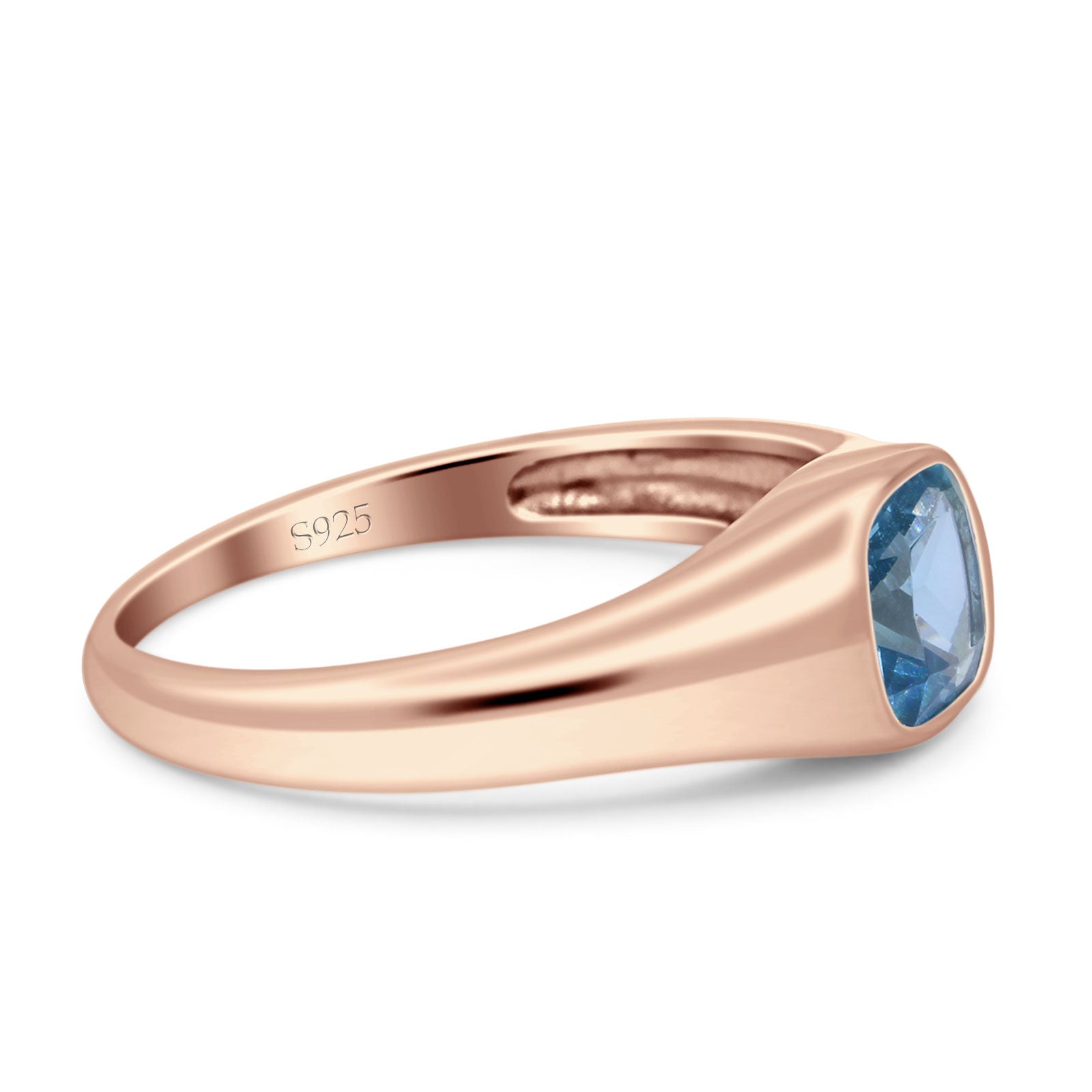 New Signet Wedding Engagement Ring Cushion Cut Simulated Cubic Zirconia Stone 925 Sterling Silver