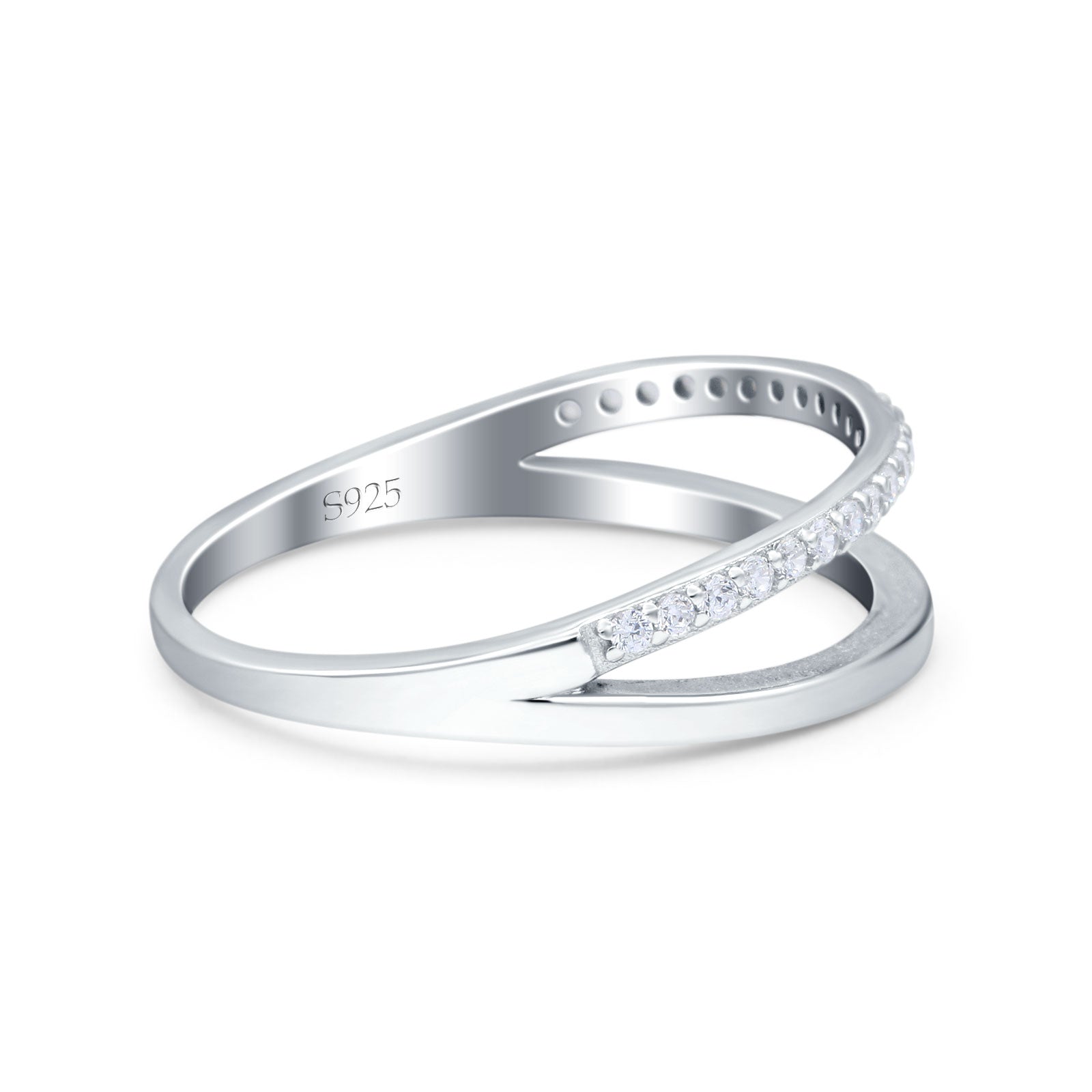 Half Eternity Ring Wedding Engagement Band Round Simulated Cubic Zirconia 925 Sterling Silver (6mm)