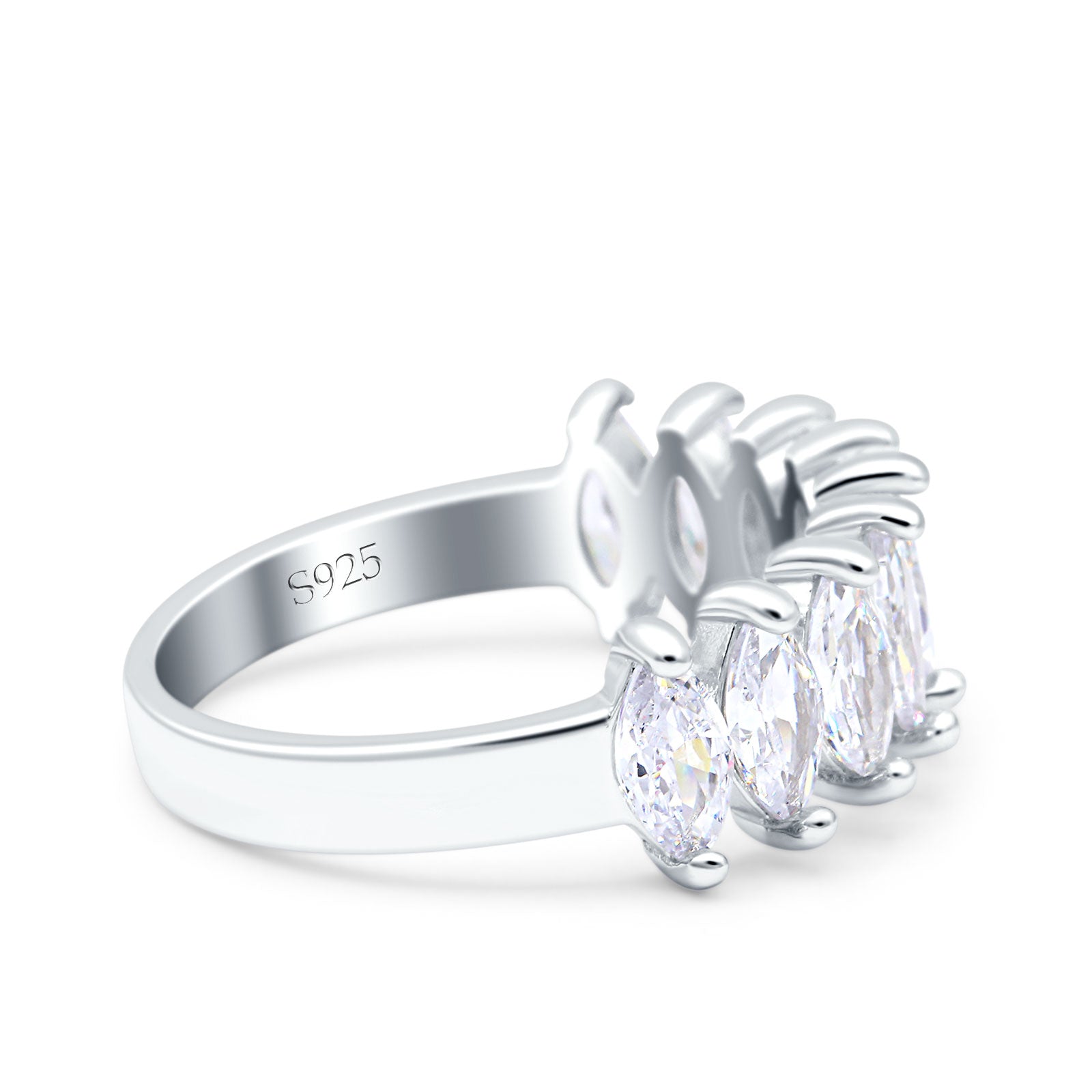 Half Eternity Marquise Ring Wedding Engagement Band Simulated Cubic Zirconia 925 Sterling Silver (7mm)