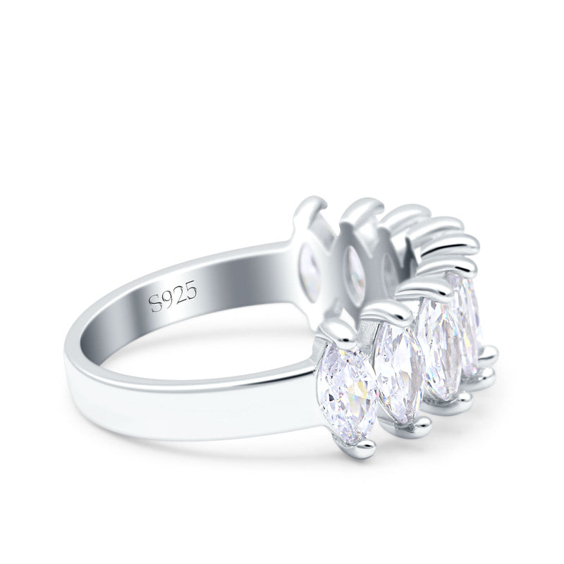Half Eternity Marquise Ring Wedding Engagement Band Simulated Cubic Zirconia 925 Sterling Silver (7mm)