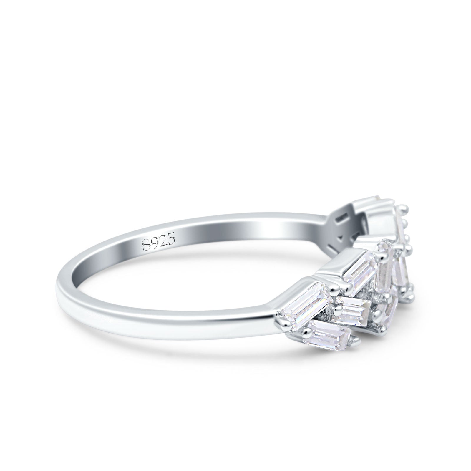 Half Eternity Ring Wedding Engagement Band Baguette Simulated Cubic Zirconia 925 Sterling Silver (6mm)