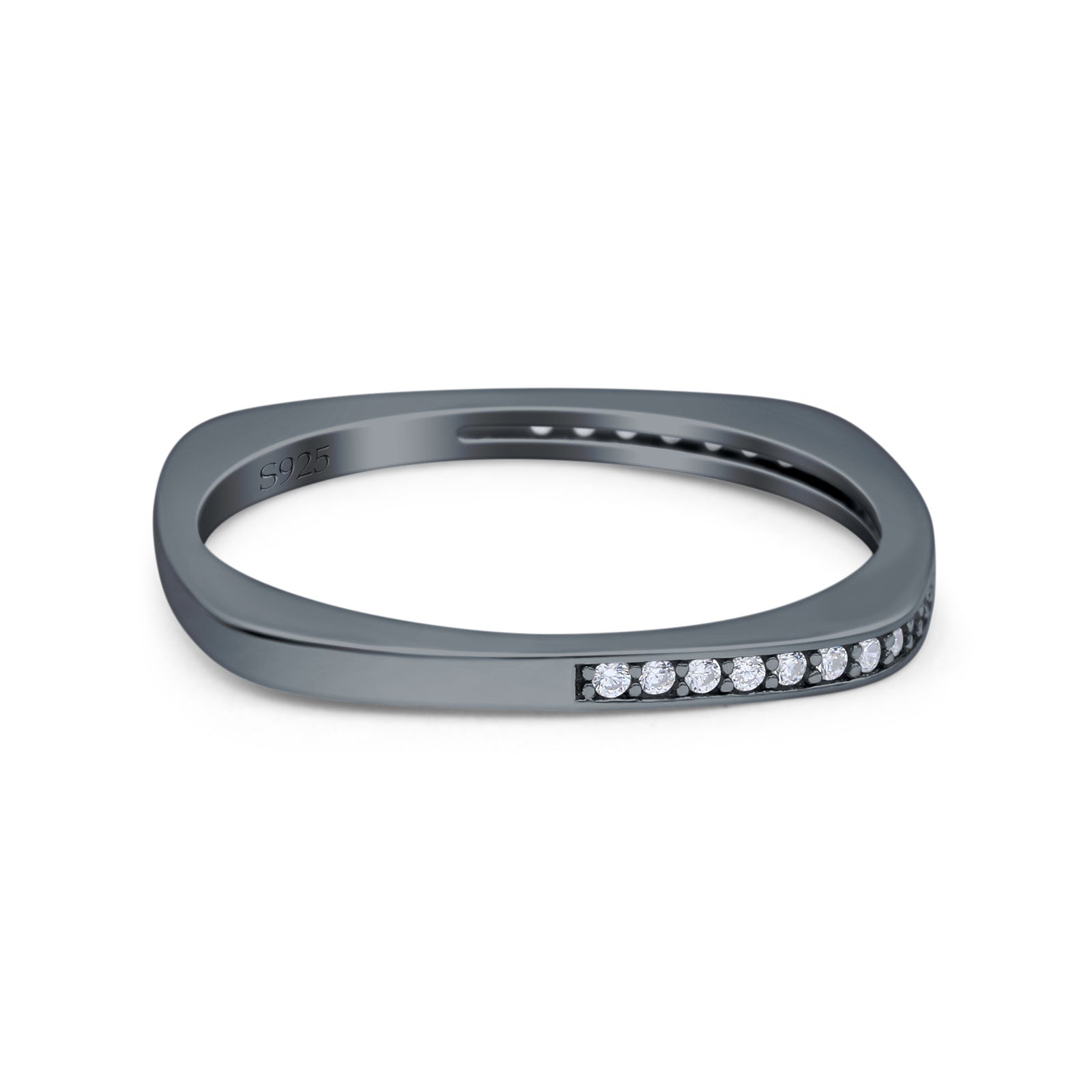 Half Eternity Ring Wedding Engagement Band Round Simulated Cubic Zirconia 925 Sterling Silver (1.7mm)
