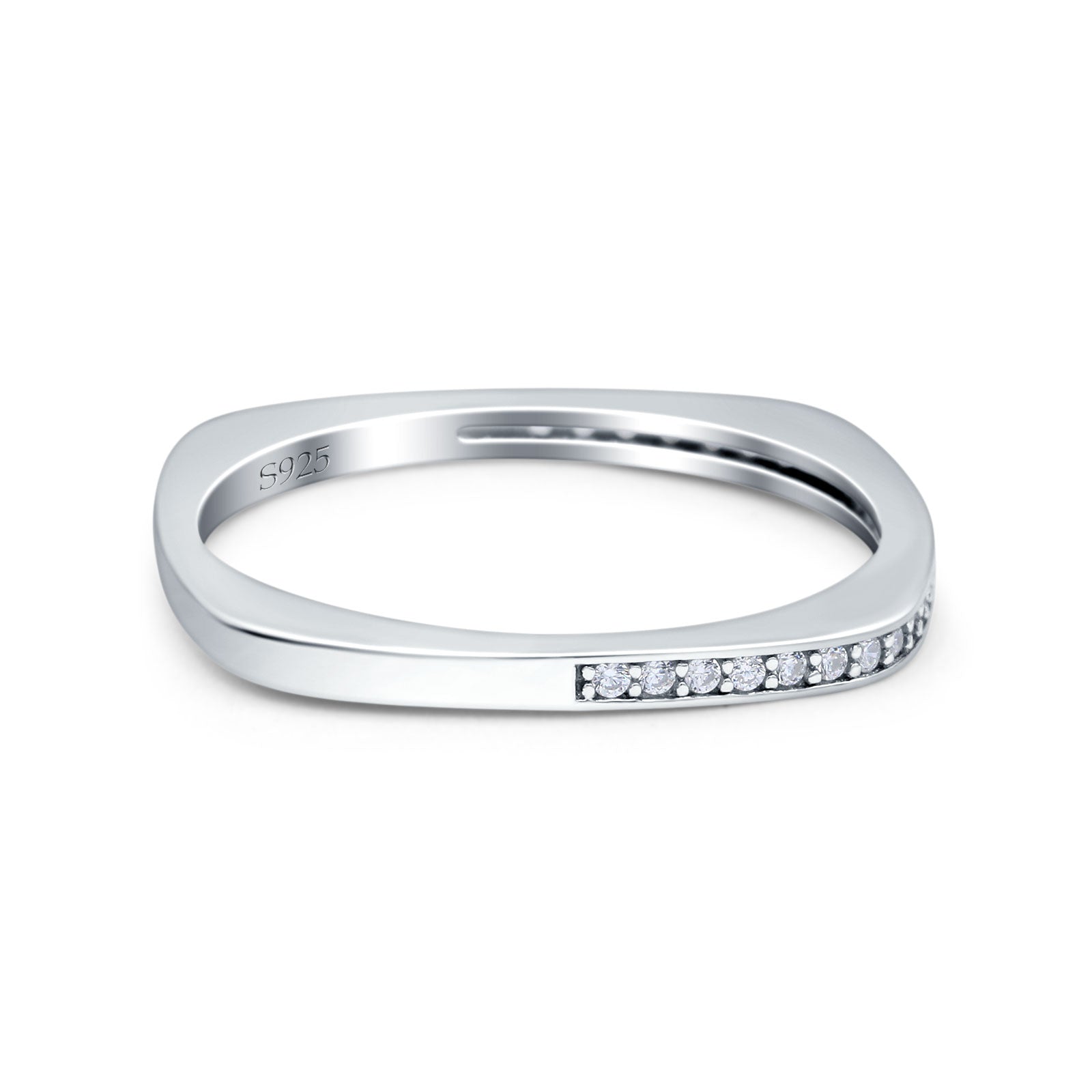 Half Eternity Ring Wedding Engagement Band Round Simulated Cubic Zirconia 925 Sterling Silver (1.7mm)