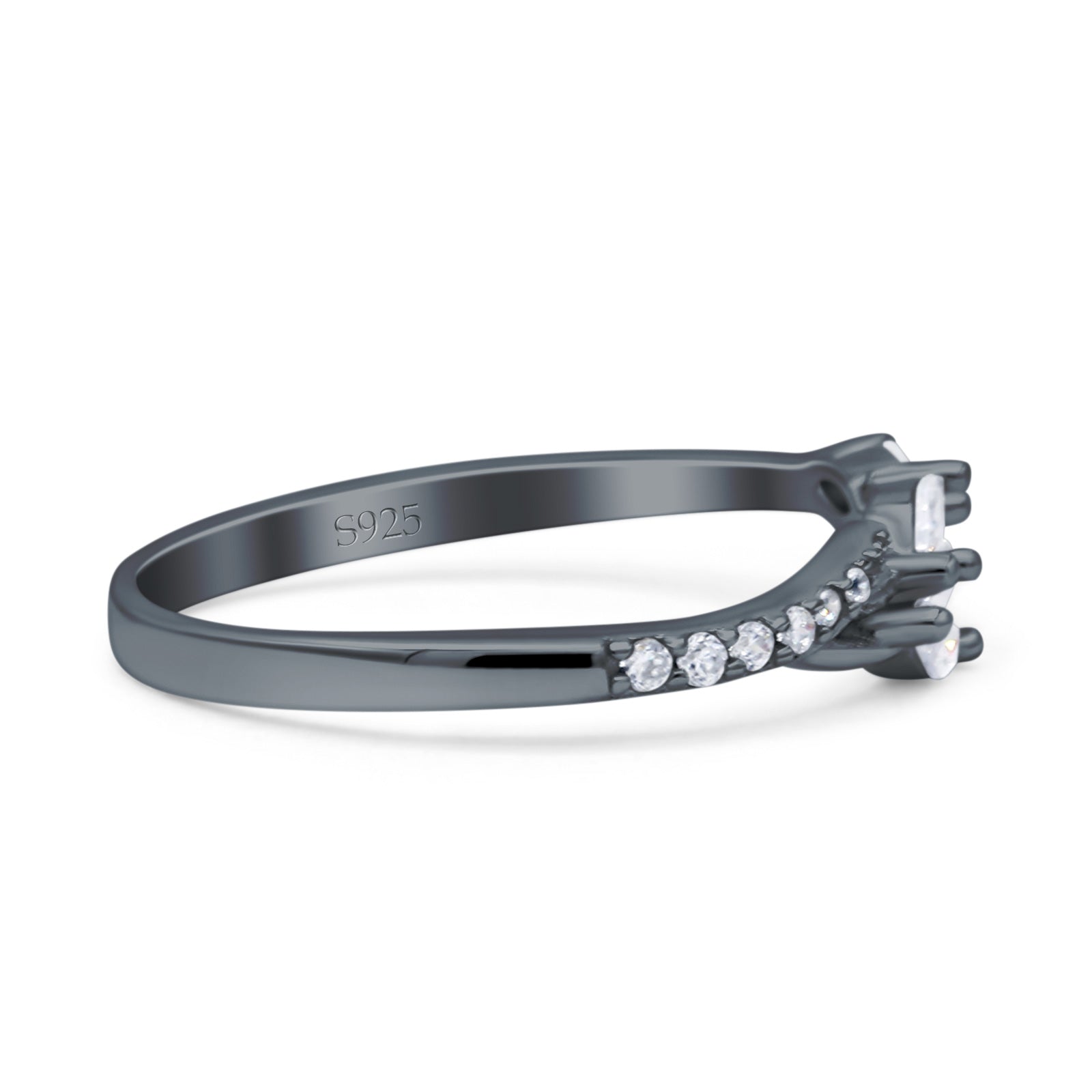 Half Eternity Ring Wedding Engagement Marquise Simulated Cubic Zirconia 925 Sterling Silver