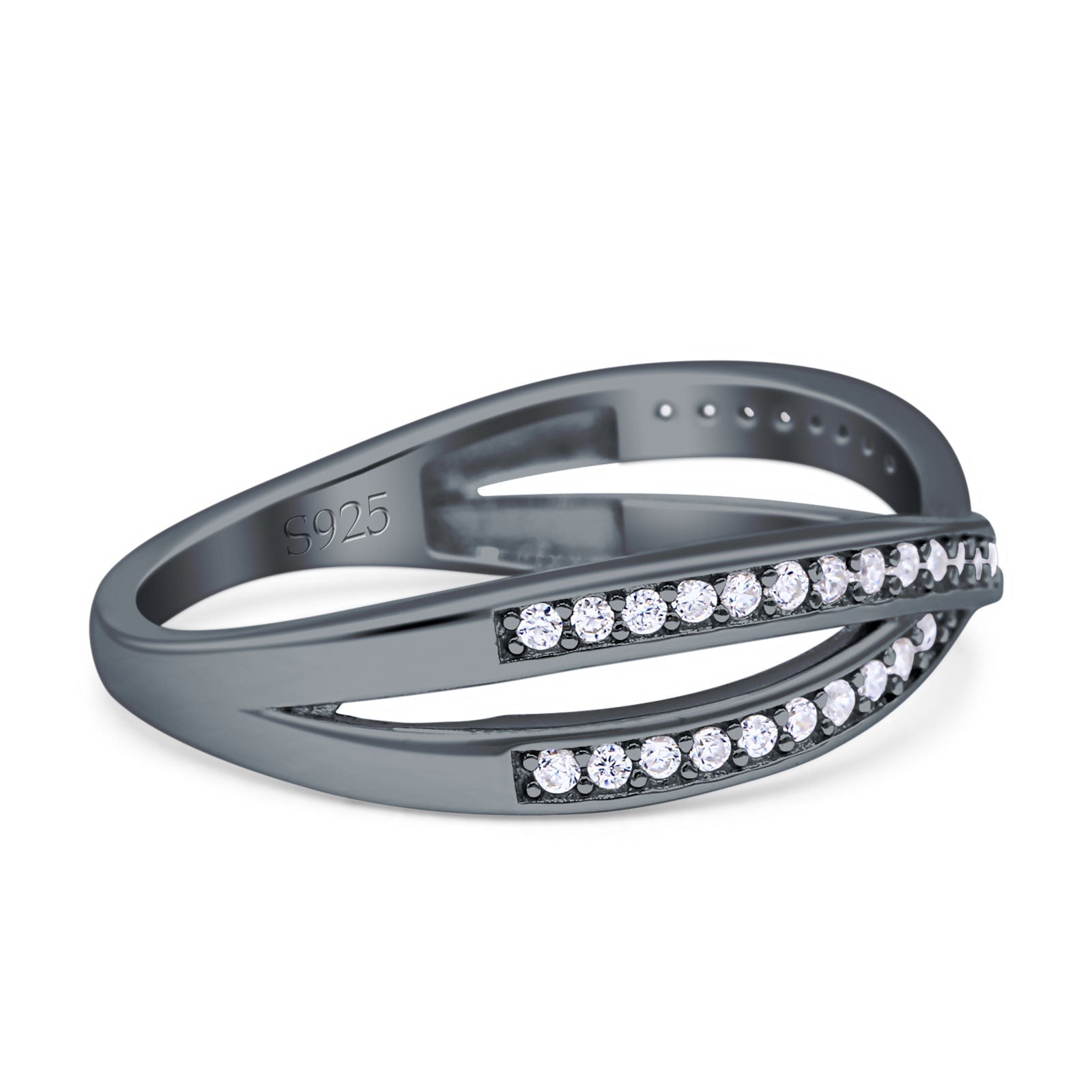 Crisscross Wedding Eternity Ring Cubic Zirconia 925 Sterling Silver